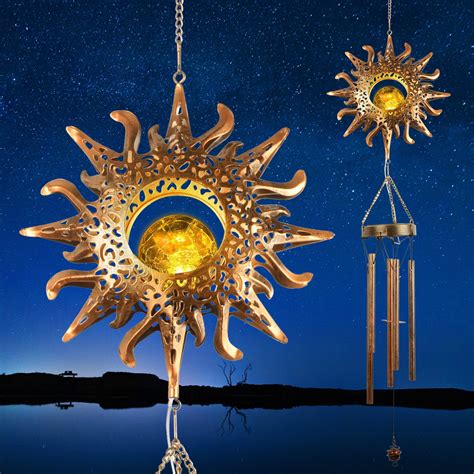 Fohil Solar Wind Chime Sun Crackle Glass Ball Solar Powered Wind Chimes