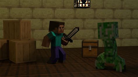 Minecraft Steve And Creeper Wallpaper