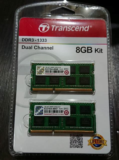 中古品 Transcend ノートpc用メモリ Pc3 10600 Ddr3 1333 4gb×2枚 8gb）の落札情報詳細 ヤフオク