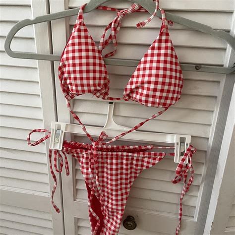 Red Gingham Bikini Fits Highwaisted Cheeky Depop