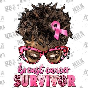 Breast Cancer Survivor Short Hair Afro Messy Bun Png Sublimation Design