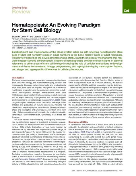 Pdf Hematopoiesis An Evolving Paradigm For Stem Cell