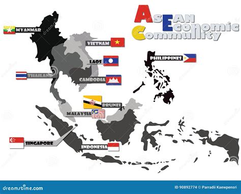 Asean Aec Map Stock Vector Illustration Of Cambodia 90892774