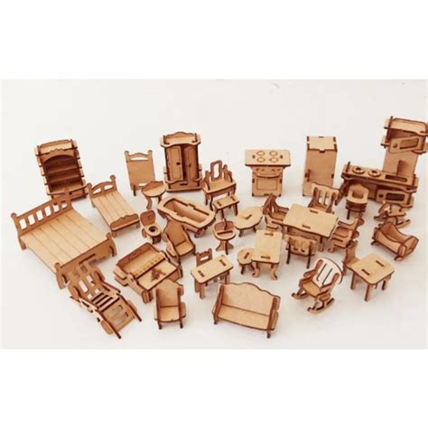 Moveis Casinha De Boneca - kit MONTADO Mini Móveis 36 peças para Casinha de Boneca MDF | Shopee Brasil