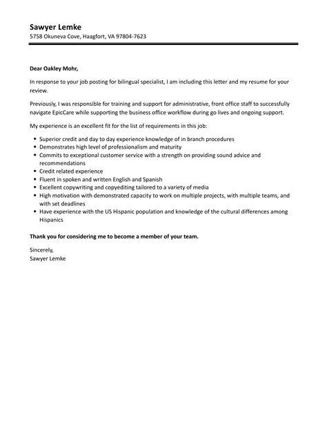 Bilingual Specialist Cover Letter Velvet Jobs