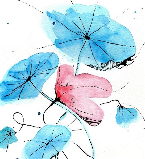 Abstract Blue Water Lily Watercolor Flower Print Blue Wall - Etsy