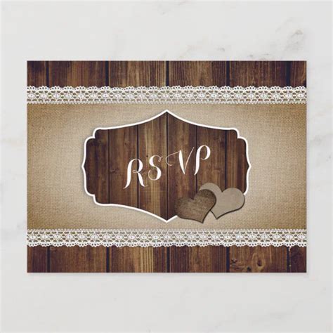 Rustic Country Wood Burlap Lace Wedding Rsvp Postcard Zazzle