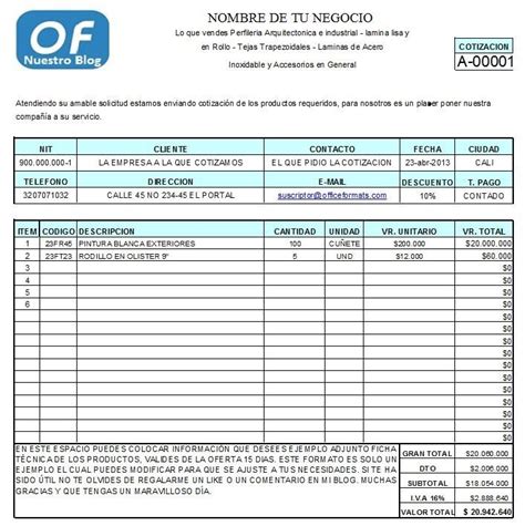 Formato De Cotizacion Cotizacion Formato Presupuesto Excel Hojas