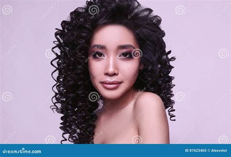 Sensual Beautiful Asian Girl With Curly Hair Style Stock Image Image