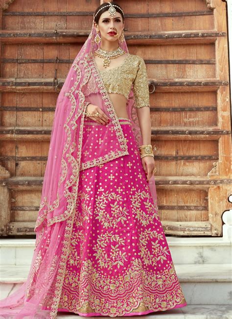 Shop Art Silk Hot Pink Lehenga Choli Online 84131