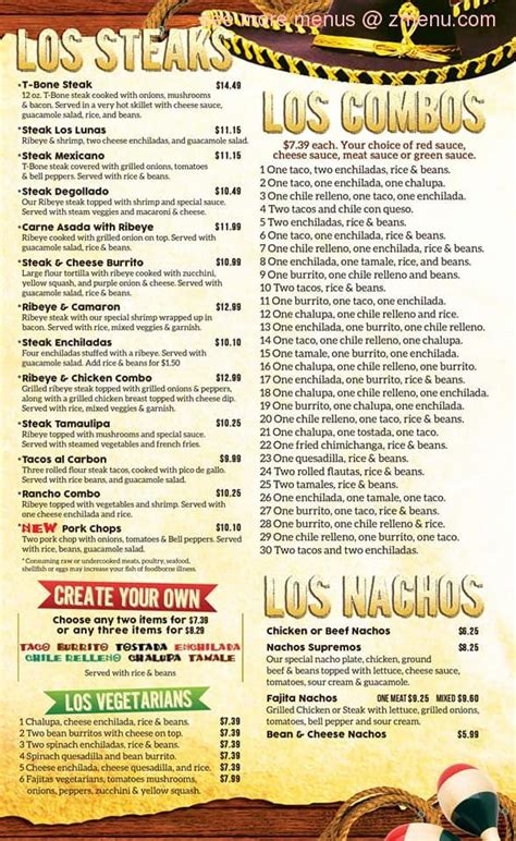 Menu At Los Lunas Mexican Restaurant Columbus