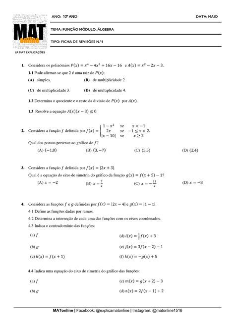 Fr9 Funcaomodulo Algebra 10 Ano 10 º Ano Data Maio Tema FunÇÃo