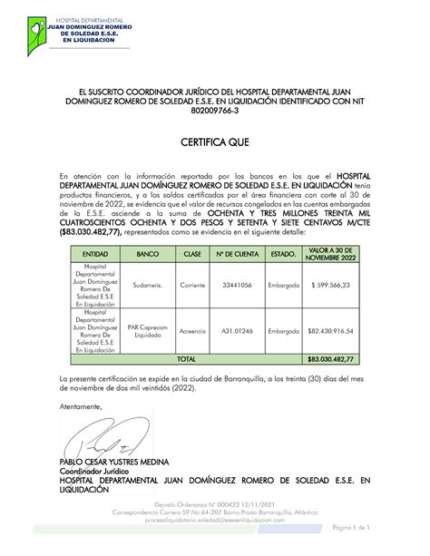 Certificacion Embargos Noviembre Procesal Civil Uniminuto Studocu