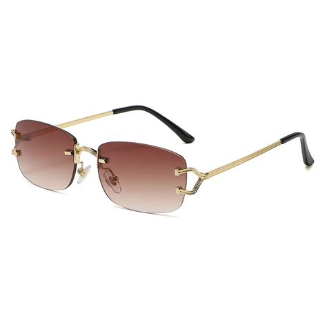 Frameless Cut Edge Mirror Streamlined Temple Sunglasses Golden