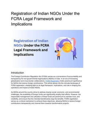 Registration Of Indian Ngos Under The Fcra Legal Framework And