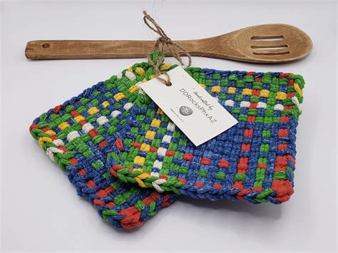 Potholders Handcrafted Loom Woven Cotton Set Of 2 Hot Pads Coasters Trivets New With Tag