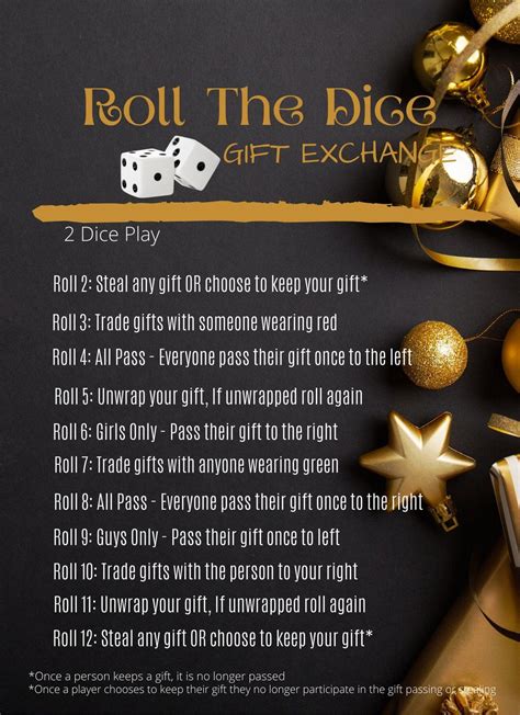 Roll the dice gift exchange printable white elephant gift exchange game ...