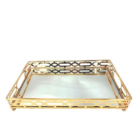 Decorative Tray Vintage Gold Mirror Metal Tray Rectangular | LEROY ...