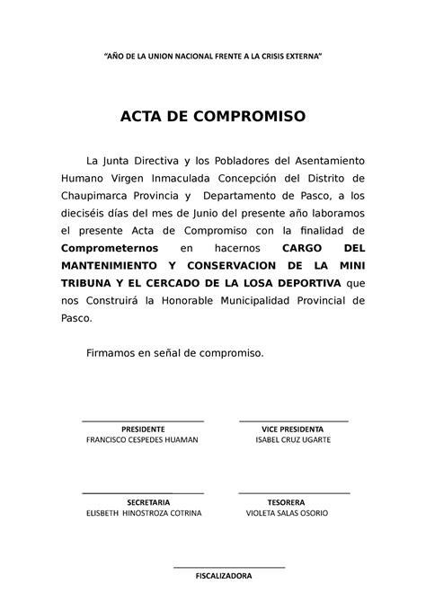 Carta Compromiso Modelo De Acta De Compromiso Simple Modelo De Informe