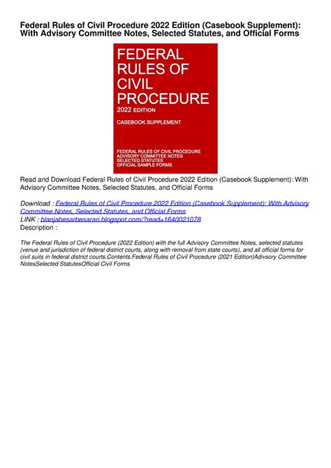 Pdf Kindle Download Federal Rules Of Civil Procedure 2022 Edition