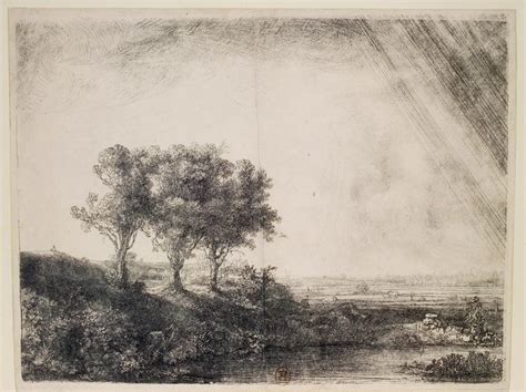 Rembrandt Paysage aux trois arbres eau forte pointe sèche et burin