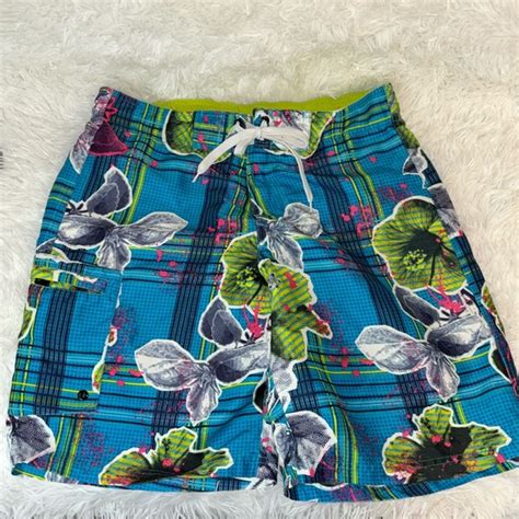 Joe Boxer Swim Joe Boxer Mens Neon Pop Art Hawaiian Hibiscus Print Swim Trunks Size Medium