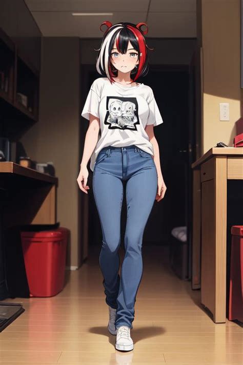 Momo wearing geek jeans and tazzeled hair by Mochamonster-X9 on DeviantArt