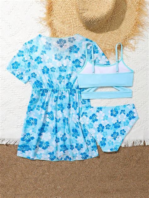 SHEIN Tween Girls Swimwear Set Cute Printed Two Piece Bikini Swimwear