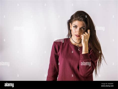 Beautiful Female Model Brunette In Studio Shot Stock Photo Alamy