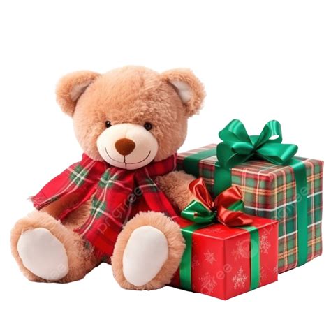 Teddy Bear And Christmas Decorations Checkered Red Green Plaid