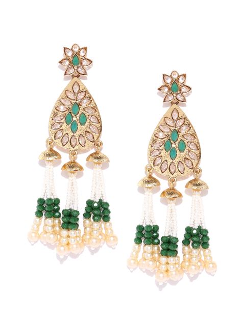 Priyaasi Green White Gold Plated Handcrafted Teardrop Shaped Drop