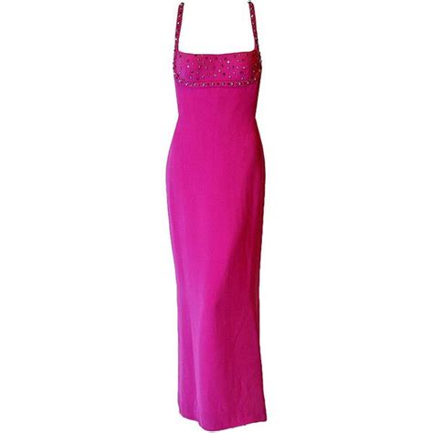 1995 Gianni Versace Couture Fuchsia Silk Studded Gown