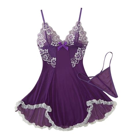 Midwennn Women Lingerie Lace Mesh Nightgown Chemise Boudoir Nighty Sleepwear Valentines Lingerie