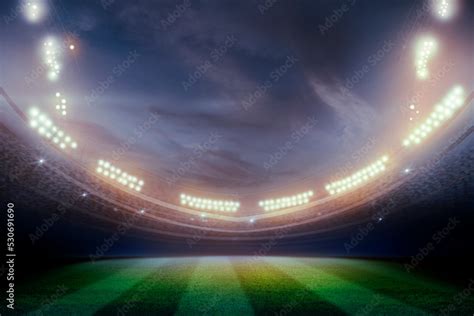 Football stadium at night. lights at night and stadium 3d render Stock ...