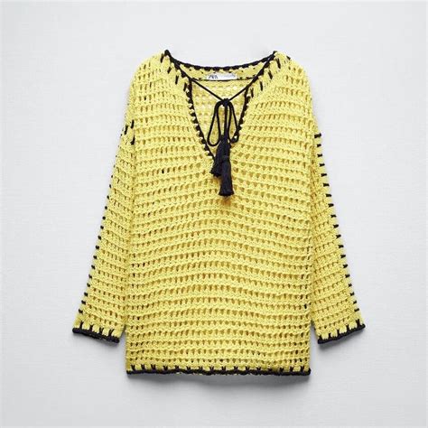 ZARA knit sweater with contrast topstitching 🧡 open... - Depop