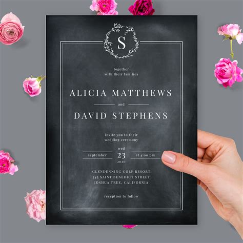 Dark Marble Chalkboard Wedding Invitation Template Online Maker