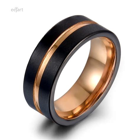 Tungsten Ring Fashion Black And Rose Gold Wedding Ring Sport Ring Band