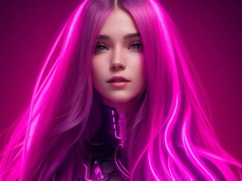 Premium Ai Image A Neon Woman With Long Hair And A Pink Ai Generated