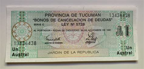 Billete Argentina Provincia De Tucum N Austral Sc Numisfera