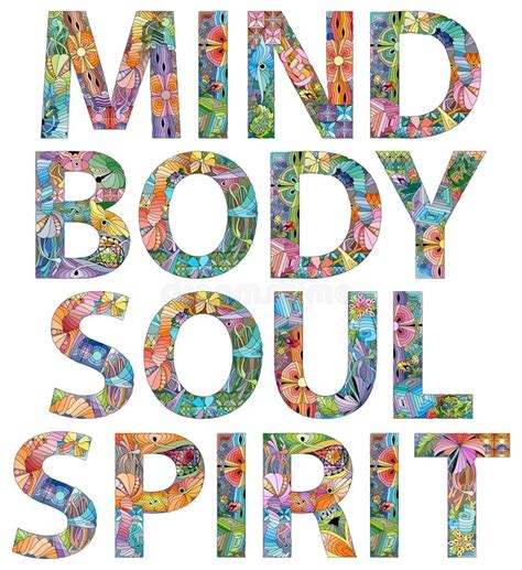 Body Mind Soul Spirit Words Health Concept Stock Vector Illustration