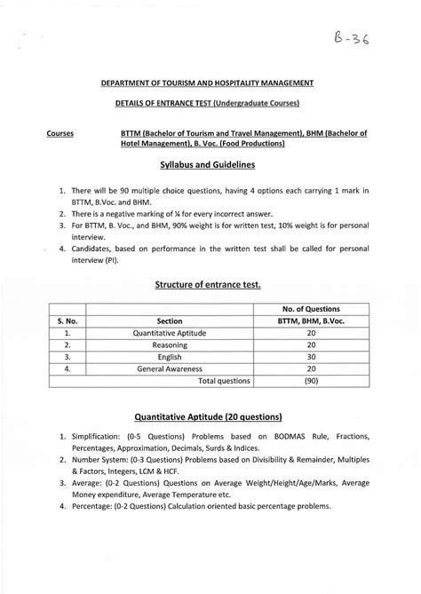 JMI Entrance Exam B36 Bachelor Of Hotel Management Self Financed