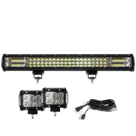 23 Inch Led Light Bar 3 Rows Philips Bundle 2x 18w 4 Inch Cree Driving