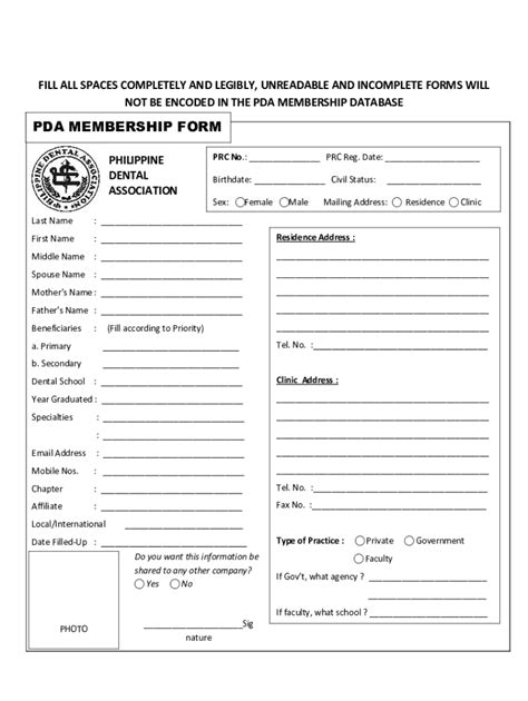 Fillable Online PDA MEMBERSHIP FORM Fax Email Print PdfFiller