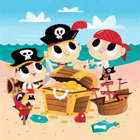 Premium Vector Super Cute Pirate Adventure Sandy Beach