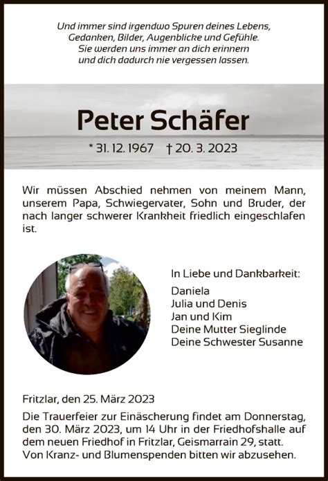 Traueranzeigen von Peter Schäfer trauer wlz online de