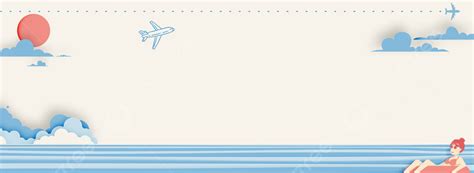 Simple Cartoon Wind Tourism Sun Background, Seaside, Aircraft, Poster Background Image for Free ...