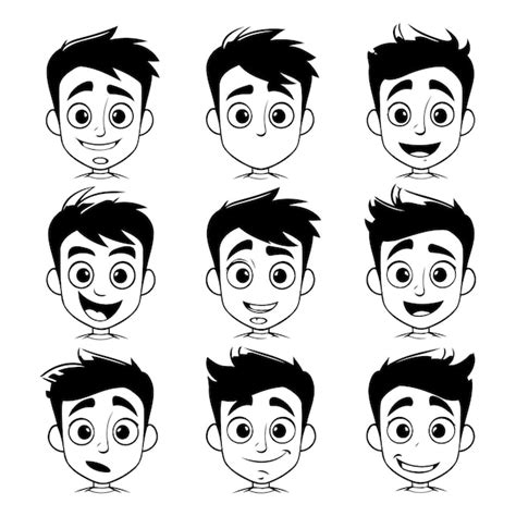 Premium Vector | Cartoon boy face expressions vector illustration graphic design in black and white