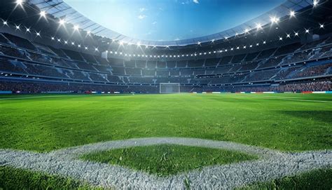 Premium Photo | Soccer Stadium With Green Field and Blue Sky