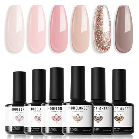 Amazon modelones Juego de esmaltes de uñas de gel nude 6 colores con purpurina rosa neutro