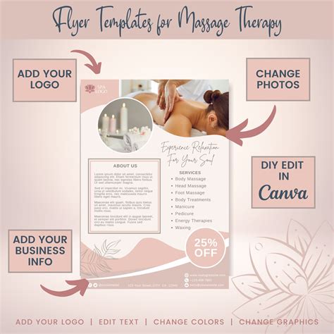 Editable Massage Therapy Flyer Pack Printable Massage Flyers Etsy